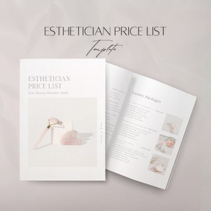Modelo de lista de preços para esteticista, guia editável de preços para clientes, ferramentas de serviços de salão profissional, cartão de registro de negócios de beleza, arquivos Canva