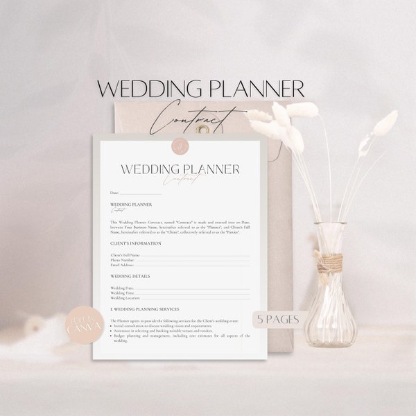 Wedding Planner Contract Template, Planning Services Contract, Professional Client Service Agreement, Canva Template for Wedding Planners