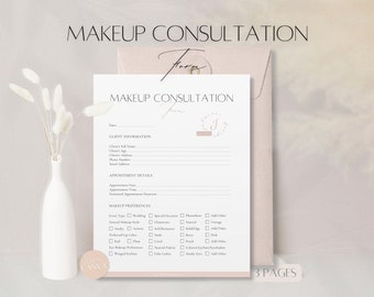 Makeup Consultation Form Template, Editable Beauty Face Chart, Professional Makeup Artist Client Agreement Doc, Makeup Business Canva Form