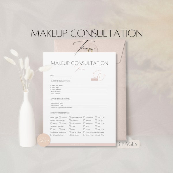 Makeup Consultation Form Template, Editable Beauty Face Chart, Professional Makeup Artist Client Agreement Doc, Makeup Business Canva Form