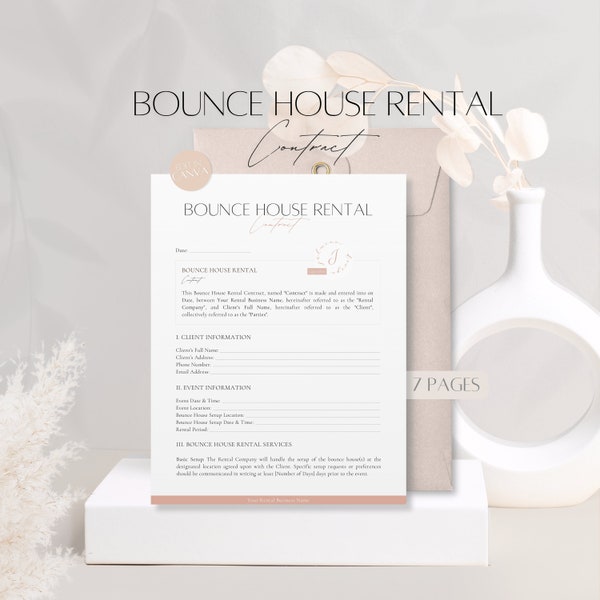 Bounce House Rental Contract, Editable Inflatable Rental Agreement, Professional Client Event Service Consent, Party Business Canva Template