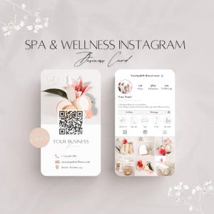 Spa & Wellness Instagram-visitekaartje, bewerkbare informatie schoonheidsservice, professionele kaartsjabloon, QR-codebestand voor sociale media, Canva Guide Doc