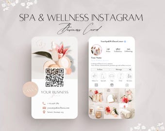 Spa & Wellness Instagram Business Card, Editable Beauty Service Info, Professional Card Template, Social Media QR Code File, Canva Guide Doc