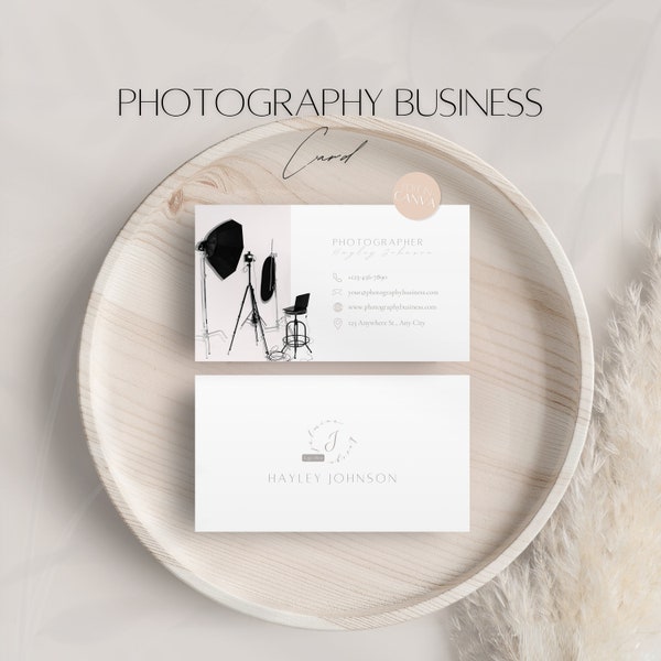 Photography Business Card Template, Editable Photographer Studio Card, Professional Client Service Info, Customizable Minimalist Canva File