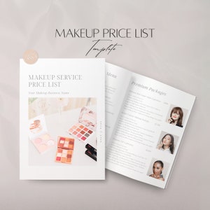 Vorlage für eine Make-up-Preisliste, bearbeitbares Preismenü für Make-up-Künstler, professionelles Mua-Geschäftsdokument, Beauty-Services-Dokument, Canva-Kundenleitfaden