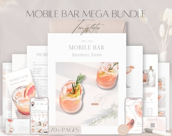 Mobile Bar Mega Bundle Templates, Editable Bartender Contract, Bartending Services Package, Drinks Business Brochure, Social Media Templates