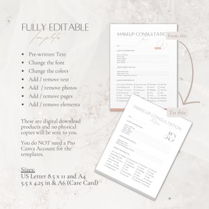 Makeup Artist Bundle Forms, Editable Makeup Service Contract, Professional Client Agreement, Makeup Care Card, Canva Template Business Tools image 5