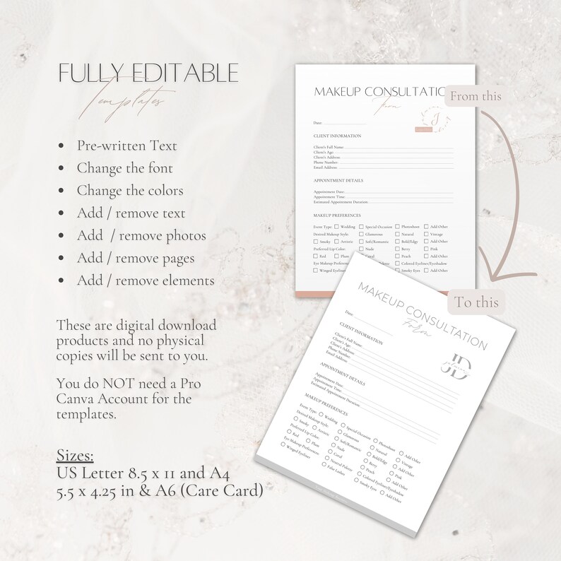 Makeup Artist Bundle Forms, Editable Makeup Service Contract, Professional Client Agreement, Makeup Care Card, Canva Template Business Tools image 5