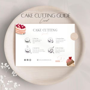 Modello di scheda guida per il taglio della torta, scheda modificabile per torta da forno, guida al servizio di torte per clienti professionali, istruzioni per il taglio del panettiere Canva stampabili