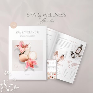 Brochuresjabloon spa en wellness, bewerkbaar Instagram-visitekaartje schoonheidsservices, professioneel dubbelgevouwen boekje, klantengids Canva Doc