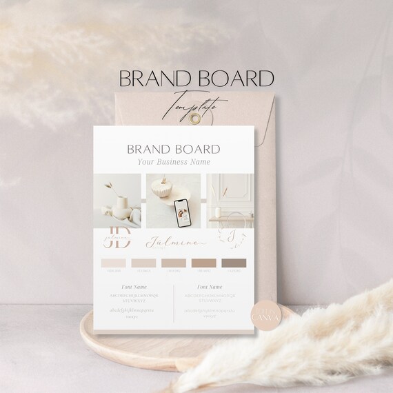 Brand Board Template, Editable Beige Brand Kit, Professional Small Business Presentation, Start-Up Kit Doc 2024, Printable Canva Brand Guide