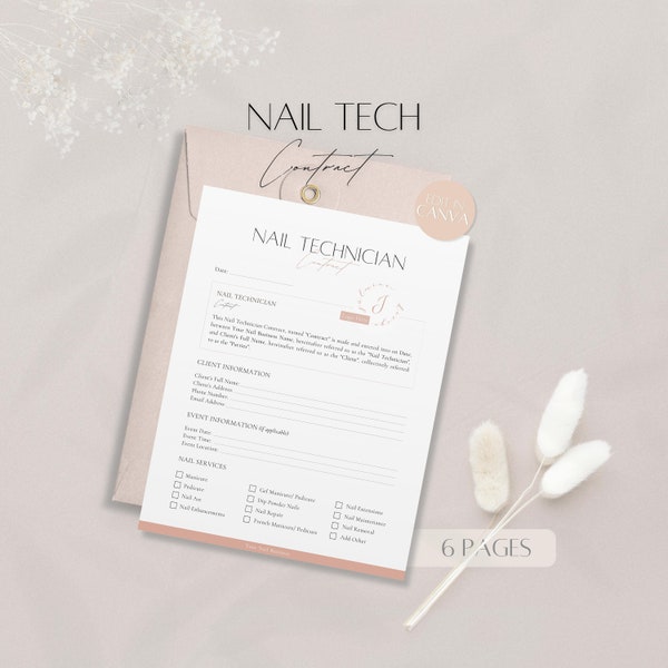 Nail Tech Contract Template, Editable Nail Service Business Terms, Professional Client Nail Agreement, Printable Nail Technician Canva Forms