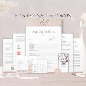 Lot de formulaires pour extensions de cheveux, modèles modifiables d'accord commercial sur les cheveux, carte professionnelle de soins pour extensions de cheveux, outils pour services de salon de coiffure