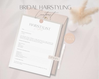 Modèle de contrat de coiffure de mariée, Contrat de coiffeur, Contrat d&#39;entreprise de coiffure, Contrat de coiffure professionnelle pour la mariée, Design Canva