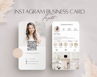 Mall för Instagram-visitkort 2024, redigerbart beige dokument för småföretag, professionellt QR-kodskort för sociala medier, utskrivbar Canva-mall