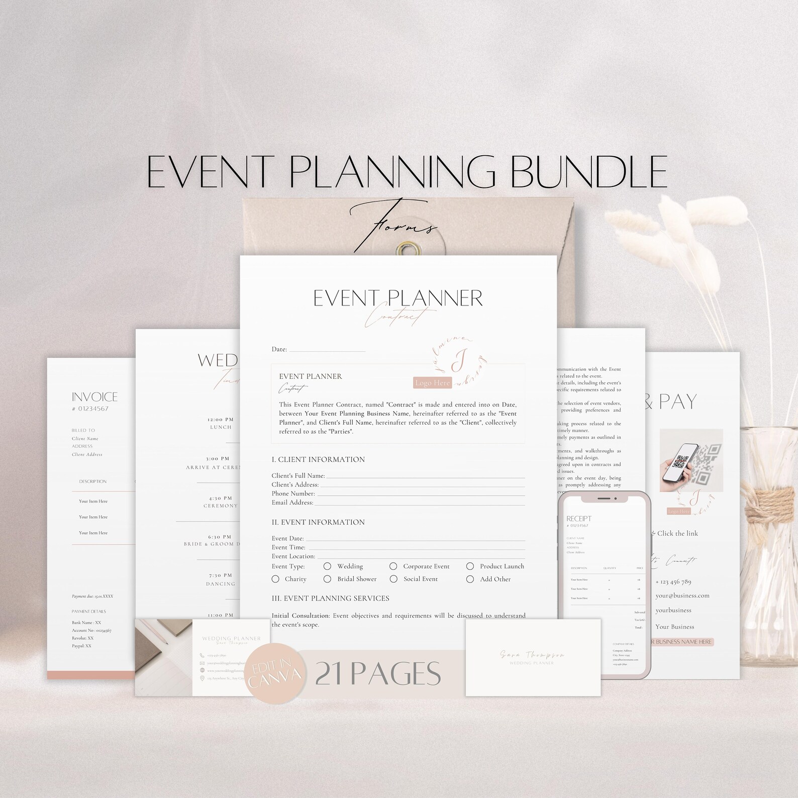 Editable Event Layout Event Planning Bundle Forms, Editable Event Planner Business Contract ...
