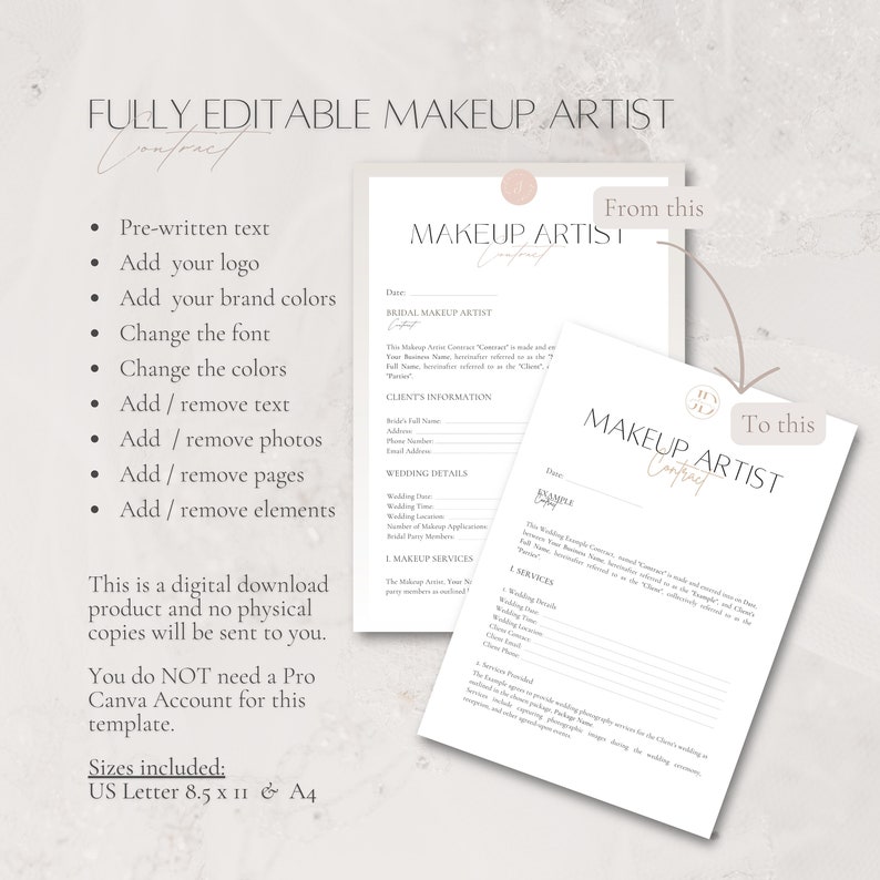 Bridal Makeup Artist Contract Template, Elegant Client Agreement, 5 Page Makeup Business Contract, Makeup Contract for Bride, Canva Template image 5