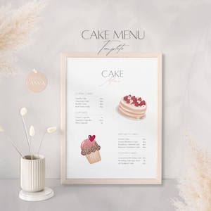Modelo de menu de bolo, lista de preços de cupcake editável, guia do cliente profissional, preço de padeiro de bolo, modelo Canva para proprietário de empresa de bolo para impressão
