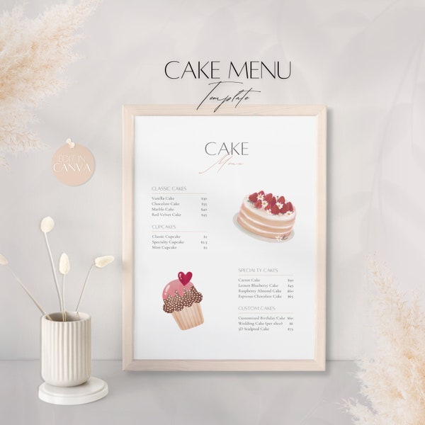 Cake Menu Template, Editable Cupcake Pricing List, Professional Client Guide, Cake Baker Price, Printable Cake Business Owner Canva Template