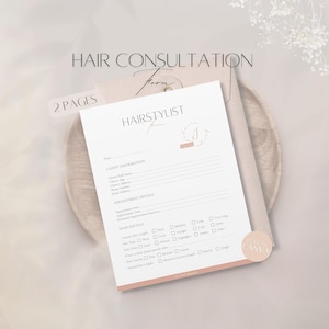 Haarconsultatieformuliersjabloon, bewerkbaar klantkapselserviceformulier, haar zakelijke afspraak, afdrukbare Canva-sjabloon voor haarstylist