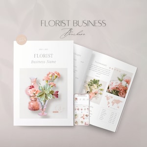 Plantilla de folleto de floristería, tarjeta de presentación editable de Instagram para servicios florales, archivo de folleto plegable profesional, documento Canva con guía para el cliente