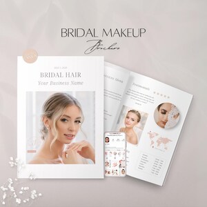 Brochuresjabloon bruidsmake-up, bewerkbare gids voor make-upartiesten, MUA Instagram-visitekaartje, professioneel opgevouwen canva-boekje