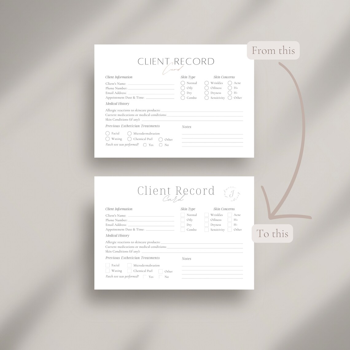 Client Card Empty Template Esthetician Client Record Card Template, Editable Beauty Service ...