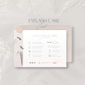 Modèle de carte d'entretien pour les extensions de cils, instructions modifiables pour les cils, guide du service client professionnel, Lash Tech Business, document de remerciement Canva
