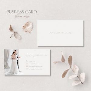 May include: A white business card with a photo of a couple dancing. The text on the card reads "Dance Choreographer", "Natalie Brown", "123-456-7890", "your@dancebusiness.com", "www.youndancebusiness.com", and "123 Anywhere St., Any City".