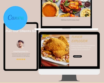 Canva Thanksgiving Menu Website Template - Create a Stunning, Personalized Holiday Meal Site - Thoughtful Gift for Hosts