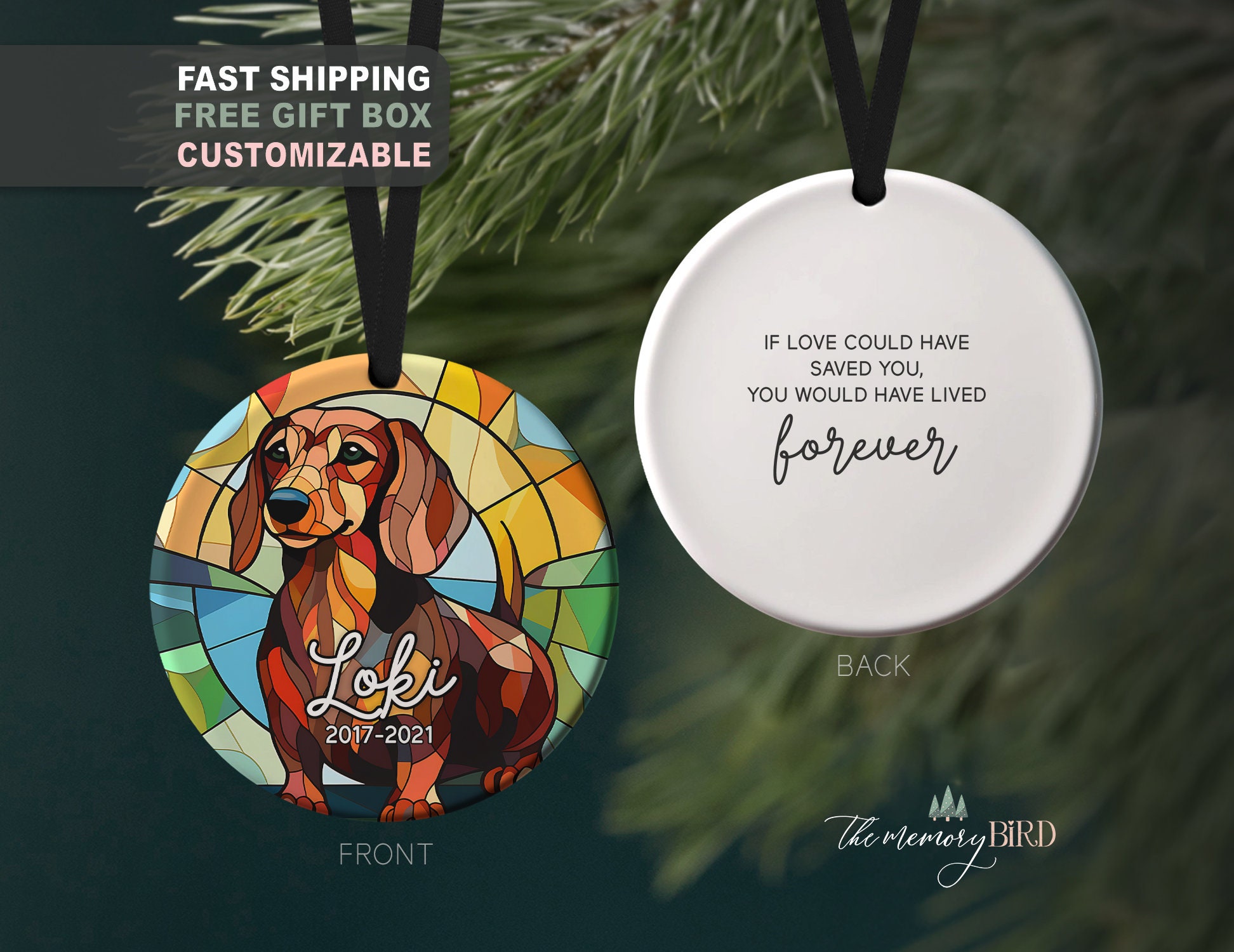 Pet Memory Ornament, Dachshund Ornament, Dog Ornament, Pet Loss, Pet Memory, Grief, Gift for friend, Dachshund Gift, Weiner Dog Gift