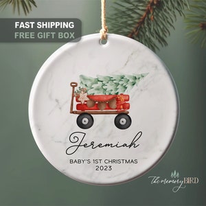 Baby&#39;s First Christmas Ornament, Christmas Tree Wagon, Cute Wagon, Baby&#39;s 1st Christmas, Red Wagon, Baby Wagon Ornament, Gift for New Baby