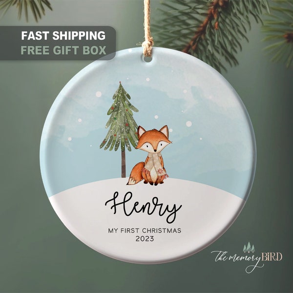 Baby's First Christmas Ornament, Baby's 1st Christmas, Deer, Fox, Bear, Woodland First Ornament