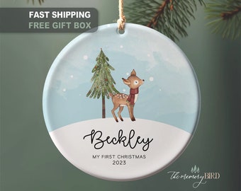 Baby's First Christmas Ornament, Baby's 1st Christmas, Deer, Fox, Bear, Woodland First Ornament