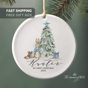Peter Rabbit Christmas Ornament, Baby&#39;s First Christmas Ornament, Baby&#39;s 1st Christmas, Rabbit, Gift for New Baby