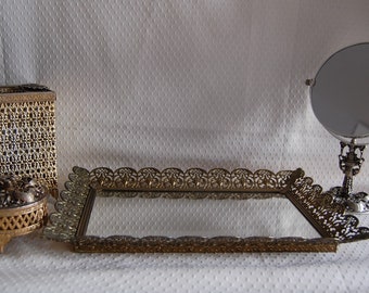 Vintage Filigree Mirrored Vanity Set