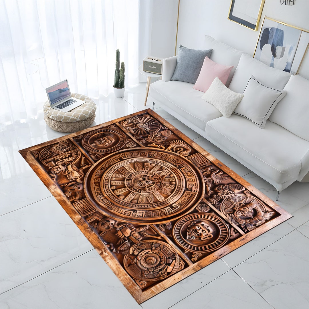 Mayan Calendar Area Rug, Aztec Decor, Living Room Rug - Etsy