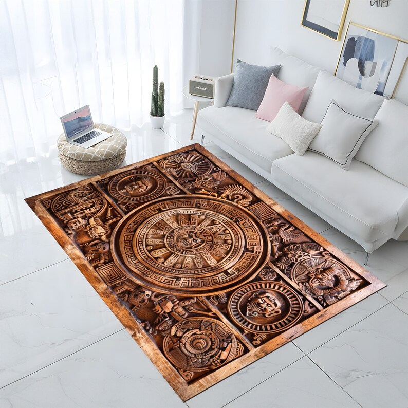 Mayan Rug Patterns Mayan Calendar Area Rug, Aztec Decor, Living Room Rug - Etsy