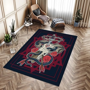 Tappeto pentagramma, tappeto con teschio, tappeto con spada, tappeto con motivo serpente, tappeto d&#39;arte moderna, regalo per lui e lei, tappeto da ufficio, tappeto per sala d&#39;area, tappeto con rose, tappeto rosso