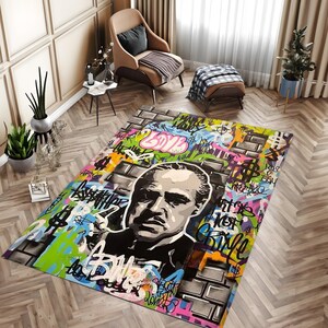 God Father Rug, Don Corleone Rug, Mafia Theme Rug, Brando Theme Rug, Pop Art Rug, Salloon Rug, Area Rug, Room Decor, Office Rug, Modern Art