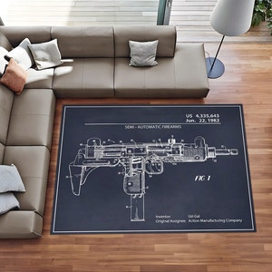 Uzi Teppich, Gewehrteppich, Teppich für Gamerzimmer, Teppich für Spielzimmer, Wohndekor, Maschinengewehr-Dekor, Jungenzimmerteppich, Mannhöhle-Dekor, personalisiertes cooles Geschenk Bild 3