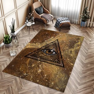 Egypt Rug, All Seeing Eye Rug, Horus Eye Rug, Triangle Pattern Rug, Room Decor, Personalized Gift, Living Room Decor, Floor Art, Hall Carpet