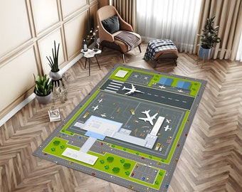 Runway Rug, Airport Rug, Plane Rug, Game Area Mat, Aviation Rug, Kids Room Decor, For Childs, Gift For Boys Girls, Personalized Cool Gift