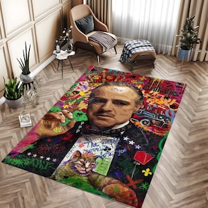 God Father Rug, Don Corleone Rug, Mafia Theme Rug, Brando Theme Rug, Cool Rug, Salloon Rug, Area Rug,Cool Room Decor, Office Rug, Modern Art