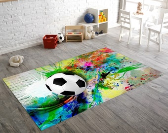 Colorful Soccer Ball Rug, Kids Gaming Room Decor