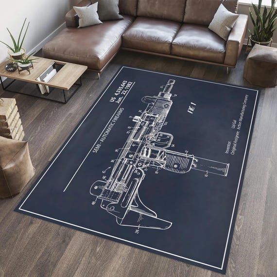 Uzi Rug, Rifle Rug, Gamer Room Carpet, Gaming Room Rug, Home Decor, Machine Gun Decor, Boys Room Rug, Man Cave Decor, Personalized Cool Gift