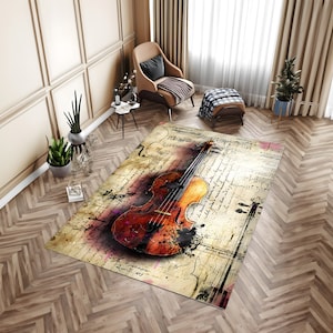 Violin Rug, Violin Decor, Music Rug, Musician Room Decor, Living Room Rug, Kids Room Rug, Personalized Gift, Floor Rug, Customizable Gift