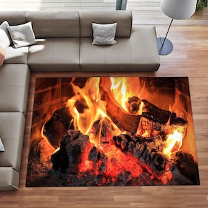 Fire Place Decor, Fire Rug, Winter Theme Rug, Cool Decor, Living Room Rug, Office Carpet, Gift For Him, Area Floor Rug, Personalized Gift