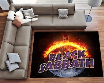 Schwarzer Sabbath Teppich, Retro Rock N Roll Musikzimmer Dekor