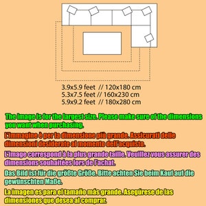 K&ouml;nnte beinhalten: Diagramm, das drei verschiedene Gr&ouml;&szlig;en eines Ecksofas zeigt. Die Abmessungen sind in Fu&szlig; und Zentimetern angegeben. Der Text lautet: "Das Bild ist f&uuml;r die gr&ouml;&szlig;te Gr&ouml;&szlig;e. Bitte achten Sie beim Kauf auf die gew&uuml;nschten Ma&szlig;e."